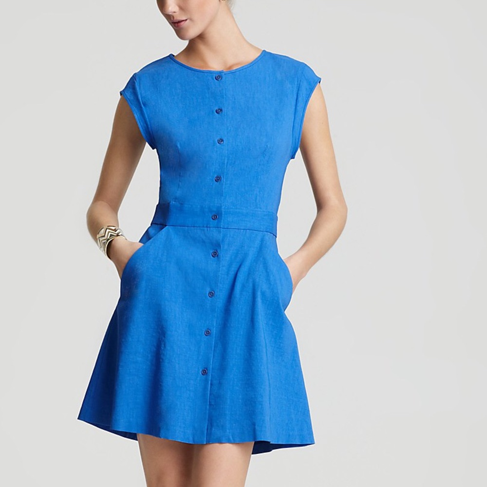 Theory Bright Blue Button-Front Mini Dress